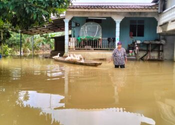 PEKARANGAN rumah penduduk dilanda banjir di Kampung Lubok Stol, Rantau Panjang, Kelantan. - UTUSAN/ROHANA ISMAIL