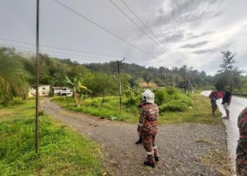 LOKASI mangsa terkena renjatan elektrik di Kampung Sinolo, Jalan Bambangan, Membakut-IHSAN BOMBA