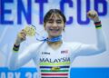 PELUMBA Negara, Nurul Izzah Izzati Mohd. Asri berjaya menamatkan saingan di tempat pertama bagi acara Keirin Wanita Elit Akhir pada Kejohanan Piala Presiden Siri Trek ASEAN 2025 di Velodrom Nasional Nilai di sini, hari ini. Gambar; MUHAMAD IQBAL ROSLI