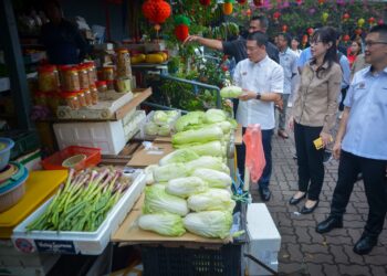 NGA Kor Ming (kiri) ketika melawat Pasar Canning di Ipoh, Perak hari ini.