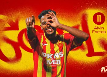 Alvin Fortes menjaringkan gol tunggal perlawanan pada aksi Liga Super Selangor berdepan Kuala Lumpur City di Stadium Majlis Bandaraya Petaling Jaya, petang tadi.-IHSAN SFC