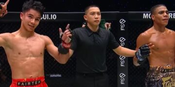 JOHAN Ghazali (kiri) telah memberi tentangan sengit kepada petarung Columbia Johan Estupinan pada perlawanan ONE 170 di Impact Arena Bangkok, Thailand, sebentar tadi.-IHSAN ONE CHAMPIONSHIP