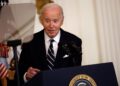 PRESIDEN AS, Joe Biden berucap pada acara mewujudkan Monumen Nasional Chuckwalla dan Monumen Nasional Sattitla Highlands di Bilik Timur di Rumah Putih di Washington DC, kelmarin.- AFP