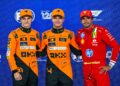 PELUMBA McLaren, Lando Norris (tengah) bersama rakan sepasukan, Oscar Piastri (kiri) dan Carlos Sainz di Grand Prix (GP) Abu Dhabi pada musim lalu. - AFP