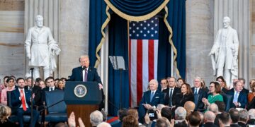 DONALD Trump berucap pada Majlis Pelantikan Presiden Amerika Syarikat ke-47 di Capitol, Washington, semalam. - AFP