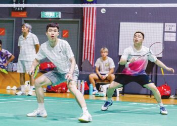 Pasangan beregu lelaki negara, Aaron Chia dan Soh Wooi Yik ketika sesi latihan skuad badminton negara, di Akademi Badminton Malaysia, Bukit Kiara