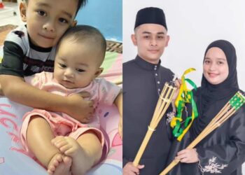 ALLAHYARHAM Nurul Syafika Anis Zulkifli (kanan) bersama Muhammad Syamie Farhan Adnan (dua dari kanan) serta dua anak mereka.