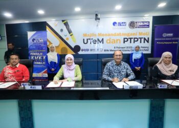 UNIVERSITI Teknikal Malaysia Melaka (UTeM) menjalin kerjasama strategik bersama
Perbadanan Tabung Pendidikan Tinggi Nasional (PTPTN) menerusi pemeteraian
Memoradum Persefahaman (MoU), di Kampus Induk UTeM, Durian Tunggal, baru-baru ini.