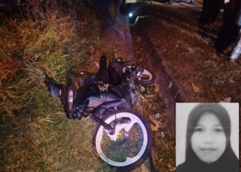 BAHAGIAN hadapan motosikal Nur Erdiyanah Samsul Maarif (gambar kecil) remuk selepas terlibat kemalangan di Jalan Pengkalan, Alor Gajah, Melaka.