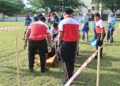 PELAJAR lelaki rebah dan tidak sedarkan diri selepas melepasi garisan penamat ketika menyertai larian merentas desa peringkat sekolah di sebuah sekolah menengah di Sungai Petani, hari ini.