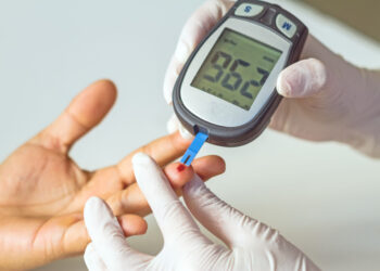 blood glucose meter, the blood sugar value is measured on a finger