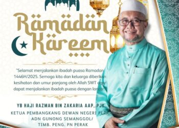 POSTER ucapan Selamat Menyambut Ramadan oleh Razman Zakari yang tiada jawatan 'Pesuruhjaya Pas Perak'. - UTUSAN