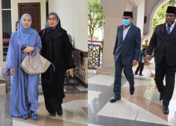 ABDUL AZEEZ Rahim (dua dari kanan) bersama Marina Mohamed (kiri) keluar dari dewan mahkamah selepas prosiding perceraian di Mahkamah Rendah Syariah Petaling, Selangor.