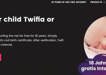 IKLAN syarikat Twifi yang menawarkan wifi percuma selama 18 tahun kepada ibu bapa yang menamakan bayi mereka sempena nama penyedia perkhidmatan internet tersebut. - TWIFI.CH