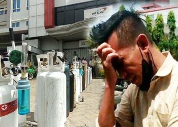 SHIRI menangis apabila mengetahui ibunya meninggal dunia ketika menunggu bekalan oksigen di bandar Pontianak. -TRIBUNNEWS