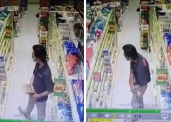 TANGKAP LAYAR seorang lelaki tidak menyedari tindakannya mencuri barangan dari sebuah farmasi di Kuala Selangor dirakam CCTV.