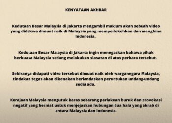 KENYATAAN akhbar yang disiarkan Kedutaan Besar Malaysia di Jakarta menerusi Twitter. - AGENSI