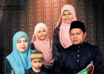 MOHD. Zuki  Yusof (kanan),  Nur Farraheeda Ali Khan dan Nasyreen Umayra (belakang, kiri) maut dalam kemalangan  di Kilometer 25, Jalan Paka-Al Muktafi Billah Shah (AMBS) di Dungun, Terengganu,  petang ini. 