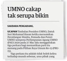 UTUSAN Malaysia 15 April 2021.