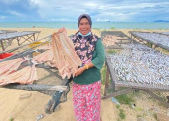 AMINAH Jusoh menghasilkan pelbagai jenis ikan masin.