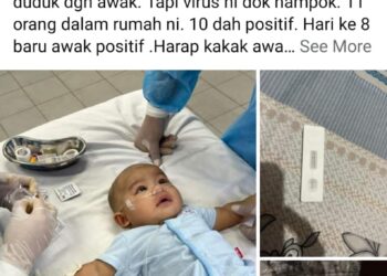 TANGKAP layar hantaran Facebook Noor Quraataina Mamat yang menyatakan dia dan sembilan ahli keluarga termasuk bayinya kini disahkan positif Covid-19.