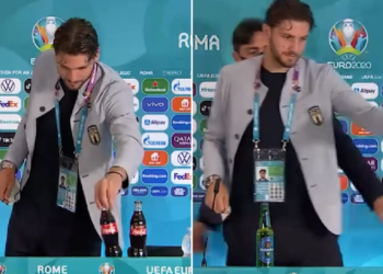 MANUEL Locatelli mengalihkan botol Coke di atas meja dalam sidang akhbar kelmarin.