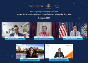 Majlis menandatangani memorandum persefahaman antara Cisco Malaysia dan CyberSecurity Malaysia secara maya, semalam.