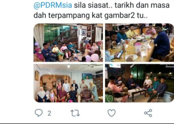 TANGKAP layar akaun Twitter memaparkan gambar mendakwa salah seorang Exco Selangor melanggar SOP Ziarah Aidilfitri.