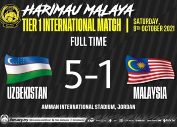 Skuad Harimau Malaya kalah 1-5 kepada Uzbekistan.