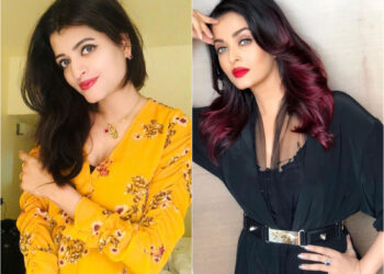 Aashita Rathore (kiri) dikatakan mempunyai wajah saling tak tumpah dengan bintang Bollywood, Aishwarya Rai (kanan).