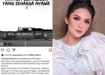 KRISDAYANTI bersedih atas insiden rusahan ketika perlawanan bola sepak di Stadium Kanjuruhan.