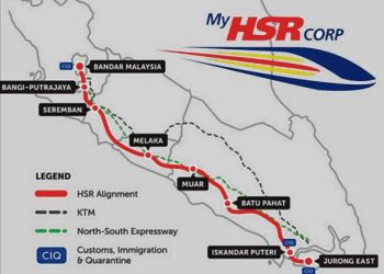 Cadangan laluan projek Kereta Api Berkelajuan Tinggi (HSR) Kuala Lumpur-Singapura.