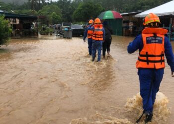 ANGGOTA APM mengadakan tinjauan susulan hujan lebat di beberapa kawasan perumahan di Taman Pekan Baru, Jelebu hari ini. - IHSAN APM