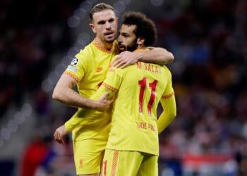 MOHAMED Salah meraikan jaringannya ketika Liverpool menentang Atletico Madrid dalam aksi Liga Juara-Juara di Madrid awal pagi tadi.