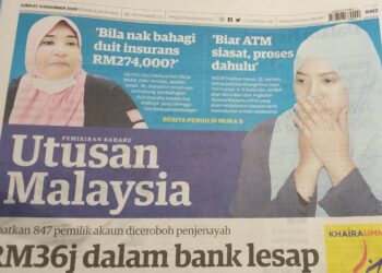 KERATAN akhbar Utusan Malaysia hari ini.