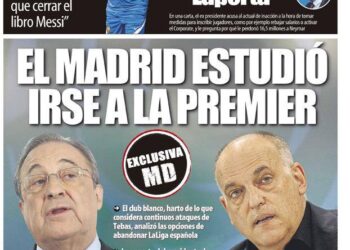 LAPORAN muka depan Mundo Deportivo mengenai Real Madrid mahu meninggalkan La Liga untuk menyertai Liga Perdana Inggeris.