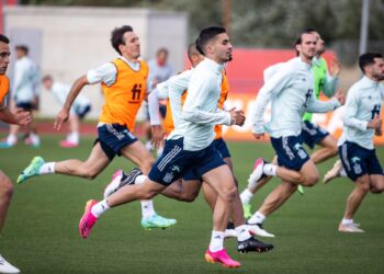 PEMAIN Sepanyol menjalani latihan di Las Rozas, Madrid hari ini dalam persiapan menghadapi Slovakia.