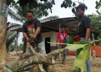 GOLONGAN belia bergotong royong membersihkan kawasan tanah perkuburan Islam di Felda Jengka 24 di Maran, Pahang hari ini.