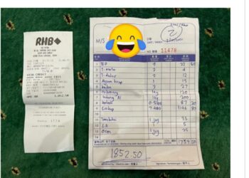 RESIT yang menunjukkan harga hidangan seekor ikan siakap berharga RM1,196 
yang disajikan di sebuah restoran terapung di Langkawi.