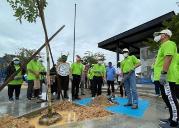 CHOW Kon Yeow (tengah) pada majlis menanam pokok Cassia Siamea di Batu Kawan, Pulau Pinang hari ini.