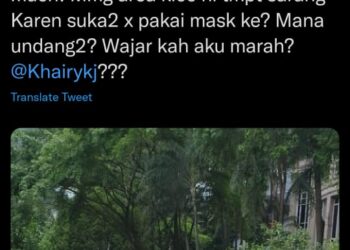 TULAR ciapan Twitter netizen berhubung kewujudan dua 'Karen' yang tidak memakai pelitup muka di taman KLCC.