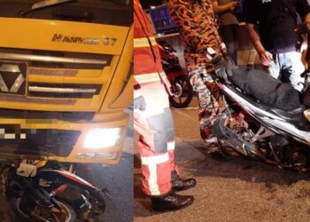 KEADAAN motosikal yang dilanggar sebuah lori 50 tan yang mengakibatkan pembonceng motosikal tersebut maut dalam kejadian di Jalan Seremban-Kuala Pilah berhampiran susur keluar jejambat Lebuh Raya Kajang Seremban (Lekas) menghala ke Paroi di Seremban, malam tadi.