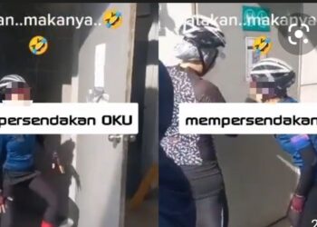 TANGKAP layar rakaman video empat wanita sengaja meniru aksi  orang kelainan upaya ketika masuk ke dalam tandas golongan berkenaan baru-baru ini.