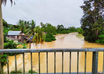 ANTARA kawasan di daerah Muallim, Tanjung Malim yang dinaiki air ekoran hujan berterusan sejak Jumaat. - UTUSAN/IHSAN PDRM