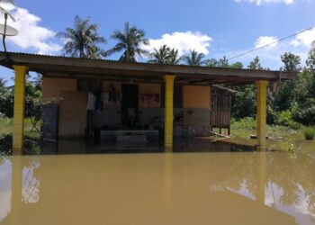 WALAUPUN cuaca cerah namun beberapa rumah di Kampung Tanjung, Bukit Mentok di Kemaman masih dinaiki air. - UTUSAN/NIK NUR IZZATUL HAZWANI NIK ADNAN