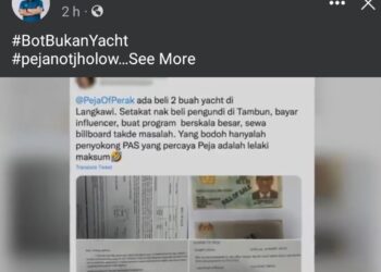 TANGKAP layar tuduhan Ahmad Faizal Azumu membeli dua buah bot dalam Facebook.  - UTUSAN