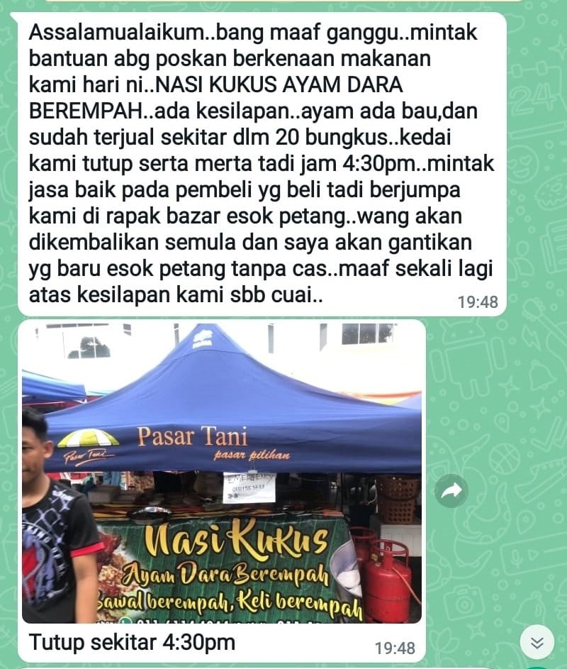 Makanan Rosak Peniaga Kembalikan Wang Utusan Malaysia