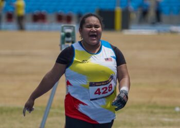 Atlet negara, Grace Wong berjaya memenangi pingat emas acara baling tukul besi di Sukan SEA Kemboja 2023 (Foto: AMIR KHALID/UTUSAN)