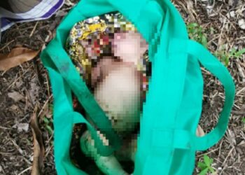 BAYI  perempuan yang dijumpai ditinggalkan di dalam beg di tepi  jalan di hadapan Balai Raya Kampung Tenglu Laut, Mersing, Johor.