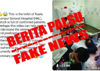 HANTARAN tular tersebar dalam kalangan pengguna media sosial yang mendakwa konon pesakit HKL ditempatkan di tandas. – Foto ihsan HKL